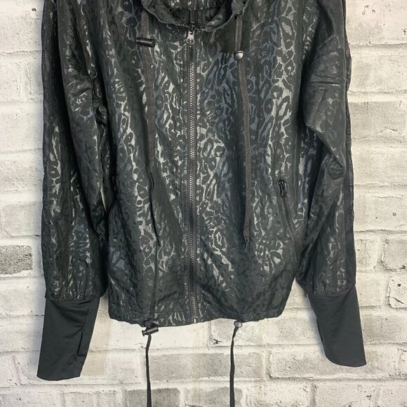 Zyia Active Windbreaker Black Cheetah Print Full Zip Hooded UtilityJacket - Picture 3 of 14